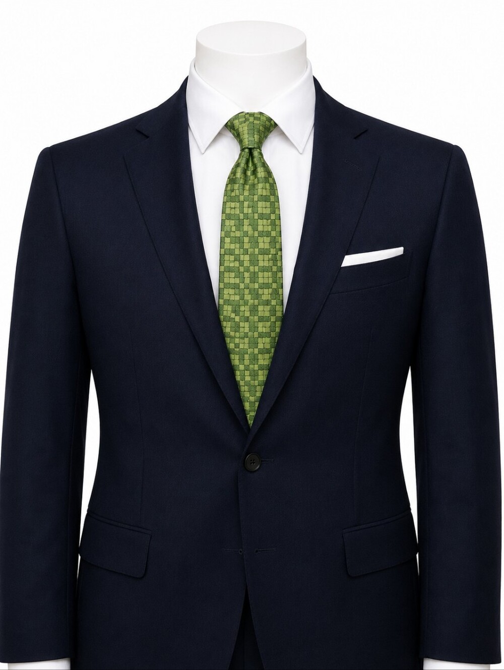 HERMES | Green Silk Geometric Woven Tie • Made in France - Picture 5 of 5